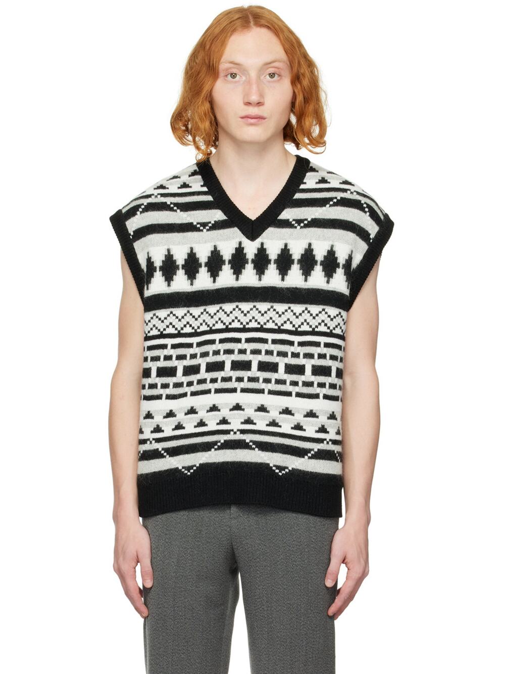 Solid Homme Black and White jacquard vest